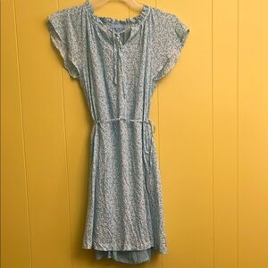 Draper James Blue Sundress with Ruffled Flutter Sleeves and Crew Neck